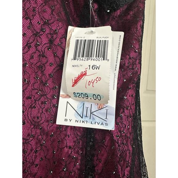 Niki By Niki Livas Vintage Y2K Magenta Black Lace Formal Prom Long Dress 16 W - Picture 8 of 8